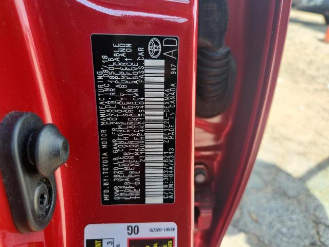 2T1BURHE4KC155404 - 2019 TOYOTA COROLLA L 红色 照片 12