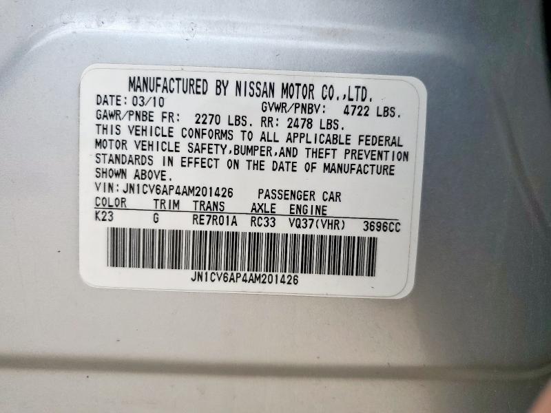 JN1CV6AP4AM201426 - 2010 INFINITI G37 BASE SILVER photo 13