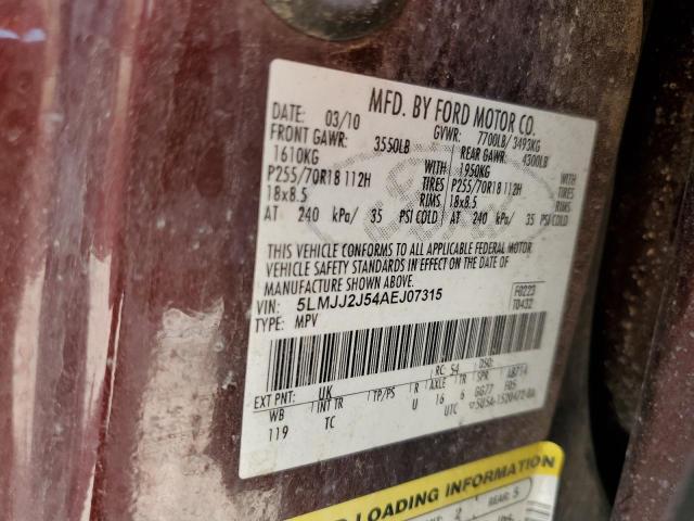 5LMJJ2J54AEJ07315 - 2010 LINCOLN NAVIGATOR 勃艮第红 照片 12