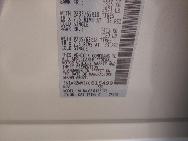 5N1AR2MM3FC615499 - 2015 NISSAN PATHFINDER S SILVER photo 10