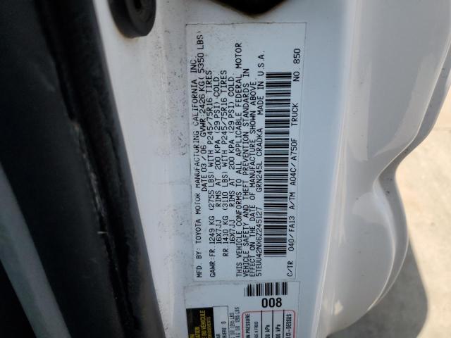 5TEUU42NX6Z245127 - 2006 TOYOTA TACOMA ACCESS CAB თეთრი ფოტო 12