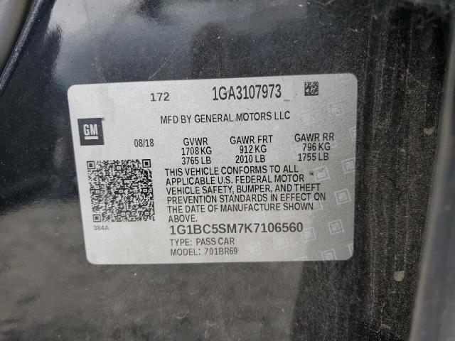 1G1BC5SM7K7106560 - 2019 CHEVROLET CRUZE LS BLACK photo 12