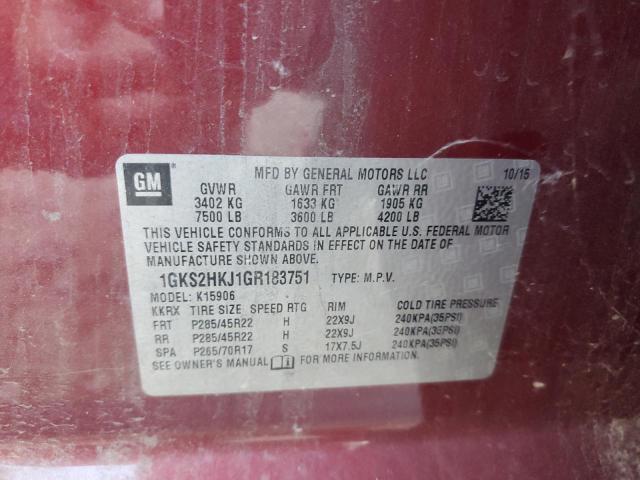 1GKS2HKJ1GR183751 - 2016 GMC YUKON XL DENALI MAROON photo 12