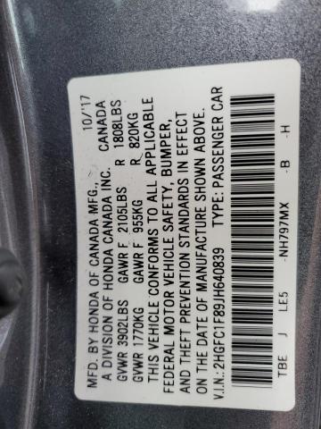 2HGFC1F89JH640839 - 2018 HONDA CIVIC EX 灰色 照片 12