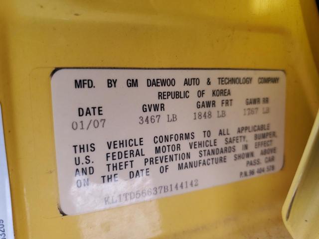 KL1TD56637B144142 - 2007 CHEVROLET AVEO BASE Sarı foto 13