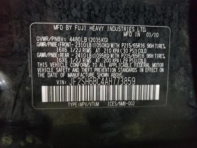 JF2SH6BC4AH773859 - 2010 SUBARU FORESTER XS Negro foto 12