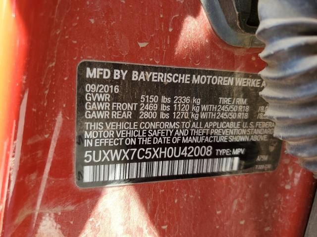 5UXWX7C5XH0U42008 - 2017 BMW X3 XDRIVE35I RED photo 12