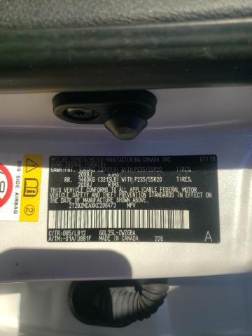 2T2BZMCAXKC206473 - 2019 LEXUS RX 350 BASE 白色 照片 10