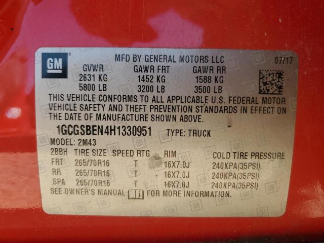 1GCGSBEN4H1330951 - 2017 CHEVROLET COLORADO წითელი ფოტო 12