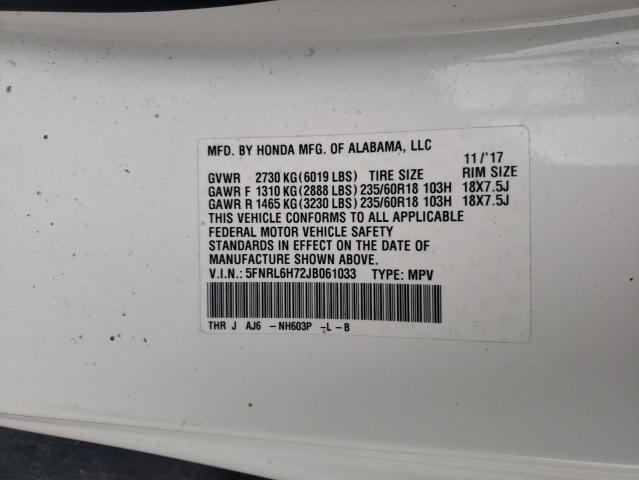 5FNRL6H72JB061033 - 2018 HONDA ODYSSEY EXL WHITE photo 12