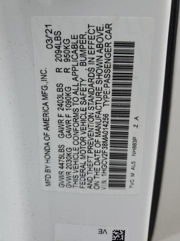 1HGCV2F38MA014256 - 2021 HONDA ACCORD SPORT 白色 照片 12