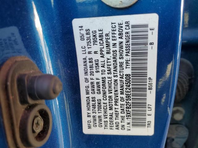 19XFB2F59EE245008 - 2014 HONDA CIVIC LX BLUE photo 12