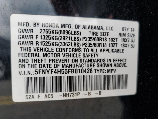 5FNYF4H55FB010428 - 2015 HONDA PILOT EXL BLACK photo 13