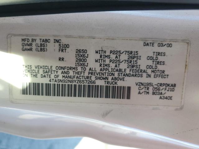 4TASN92N8YZ657266 - 2000 TOYOTA TACOMA XTRACAB PRERUNNER 白色 照片 12