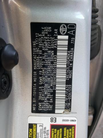 2T1BU4EE9DC996483 - 2013 TOYOTA COROLLA BASE SILVER photo 10