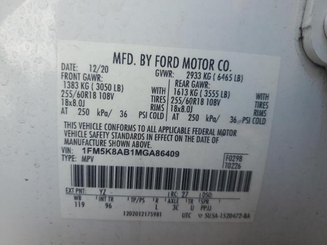 1FM5K8AB1MGA86409 - 2021 FORD EXPLORER POLICE INTERCEPTOR Blanc photo 14