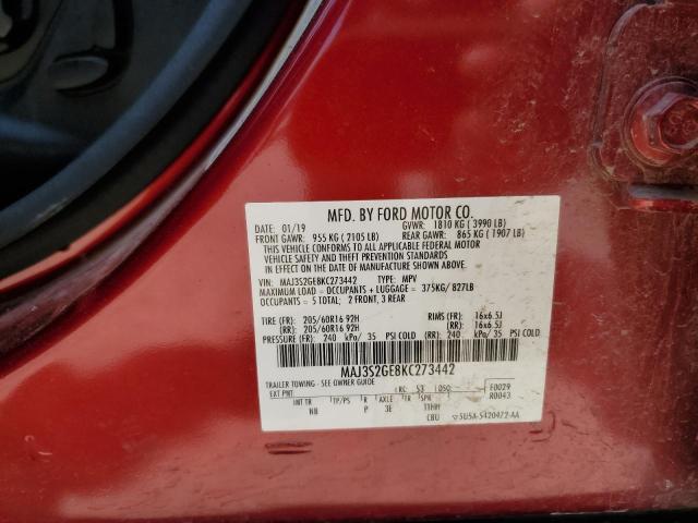 MAJ3S2GE8KC273442 - 2019 FORD ECOSPORT SE Czerwony zdjęcie 13