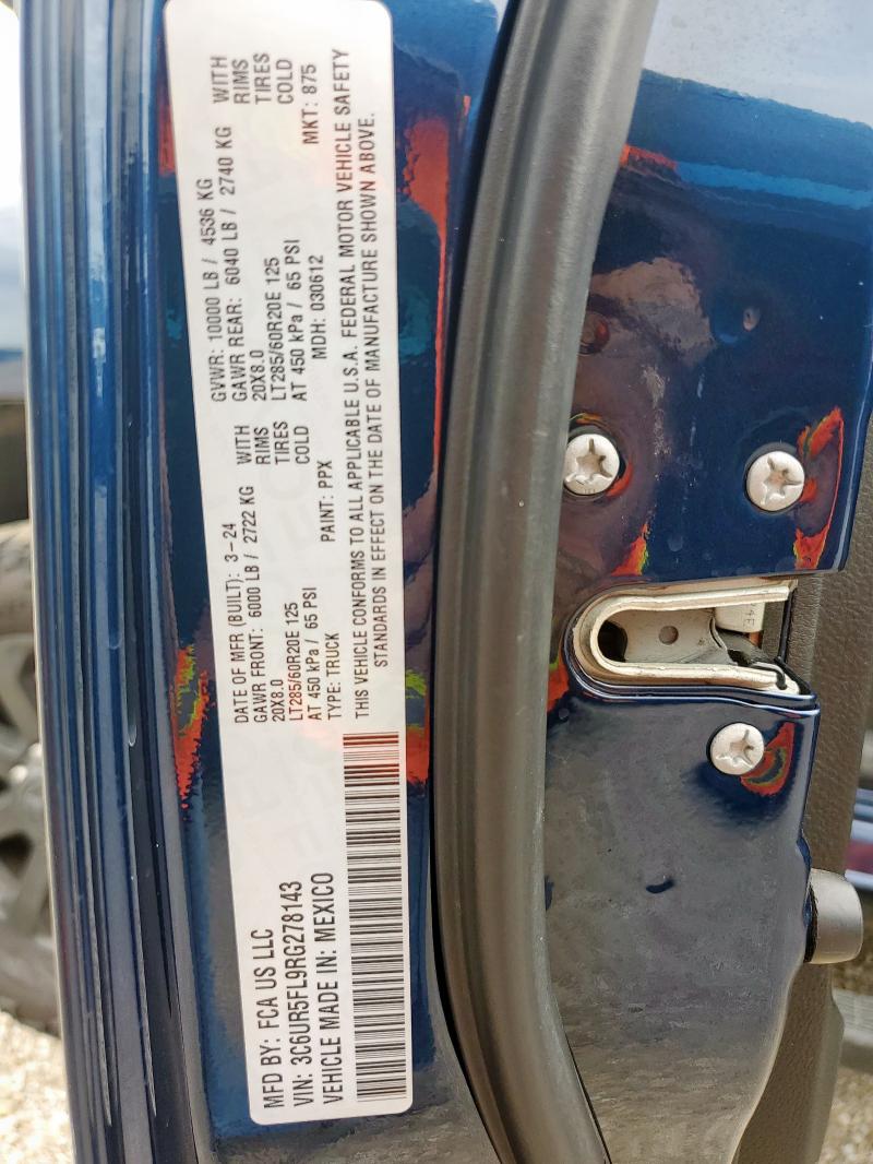 3C6UR5FL9RG278143 - 2024 RAM 2500 LARAMIE ლურჯი ფოტო 13