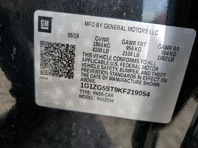 1G1ZG5ST9KF219054 - 2019 CHEVROLET MALIBU RS CHARCOAL photo 12