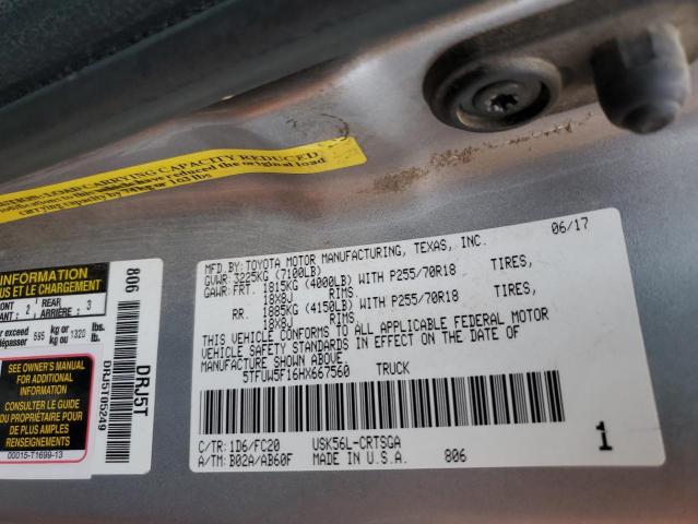 5TFUW5F16HX667560 - 2017 TOYOTA TUNDRA DOUBLE CAB SR/SR5 SILVER photo 12