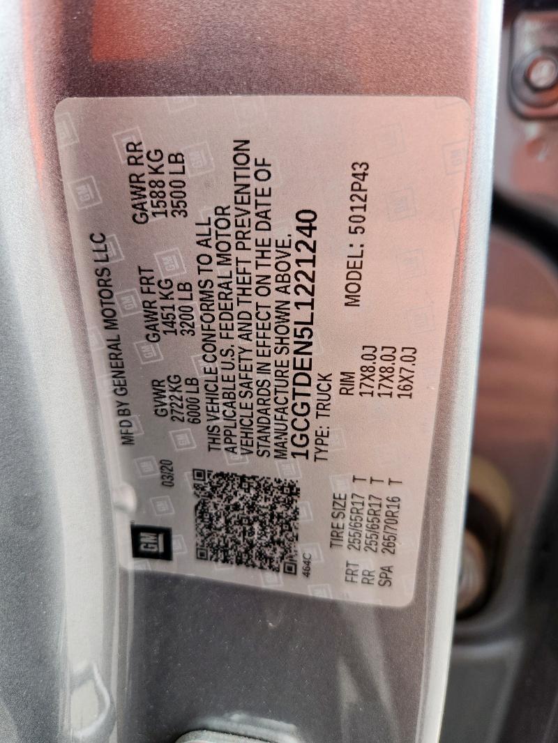 1GCGTDEN5L1221240 - 2020 CHEVROLET COLORADO Z71 GRAY photo 13