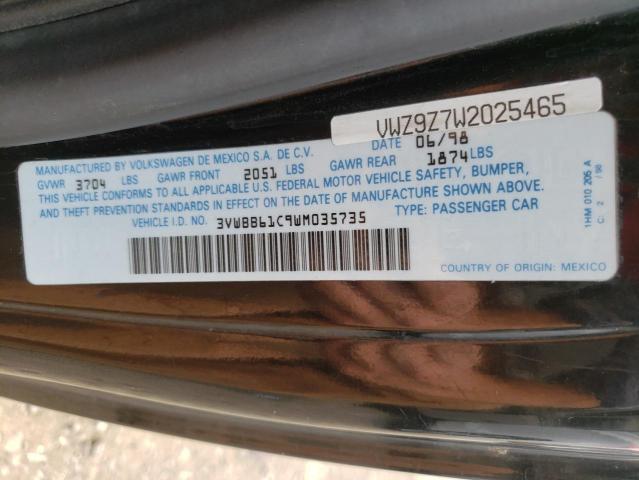 3VWBB61C9WM035735 - 1998 VOLKSWAGEN NEW BEETLE BLACK photo 12