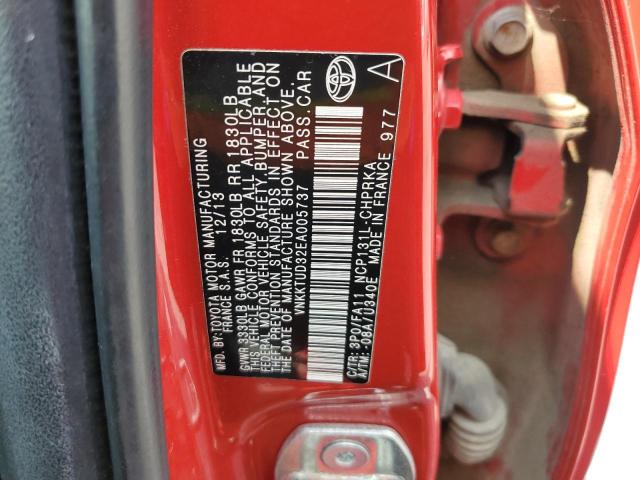 VNKKTUD32EA005737 - 2014 TOYOTA YARIS RED photo 12