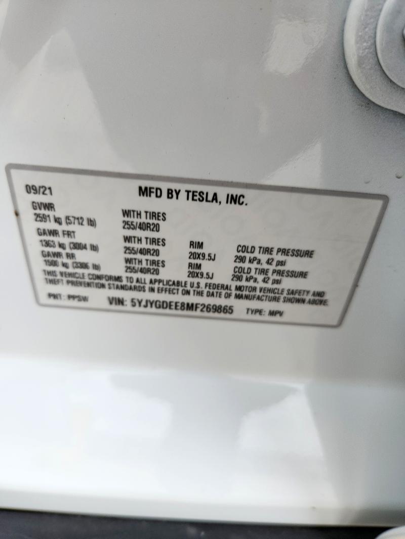5YJYGDEE8MF269865 - 2021 TESLA MODEL Y 白色 照片 12