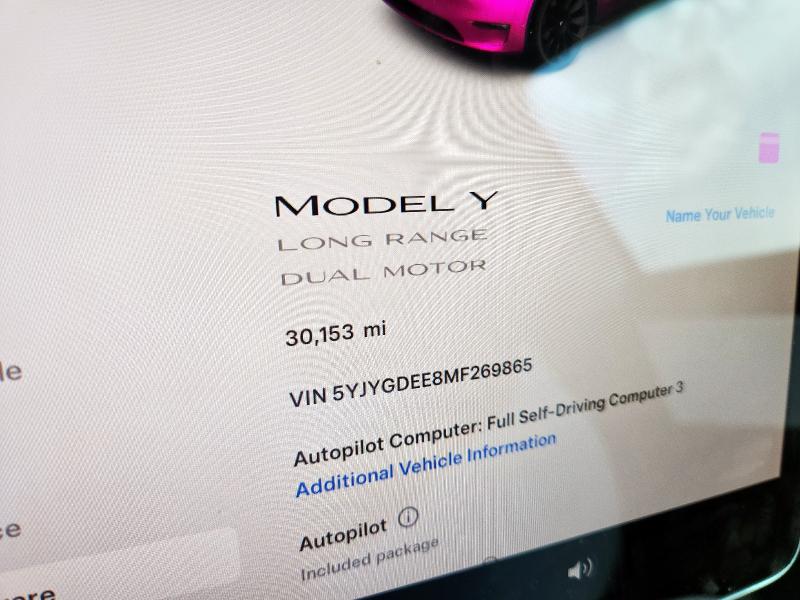 5YJYGDEE8MF269865 - 2021 TESLA MODEL Y 白色 照片 9