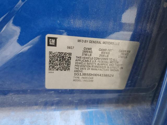 1G1JB5SHXH4159524 - 2017 CHEVROLET SONIC LS BLUE photo 12