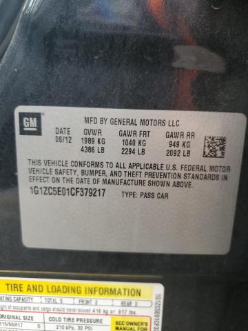 1G1ZC5E01CF379217 - 2012 CHEVROLET MALIBU 1LT შავი ფოტო 12