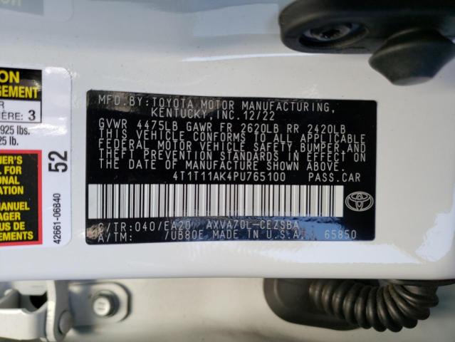 4T1T11AK4PU765100 - 2023 TOYOTA CAMRY SE NIGHT SHADE WHITE photo 12