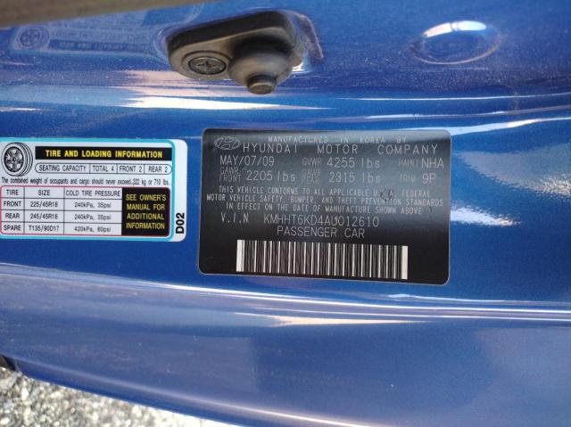 KMHHT6KD4AU012610 - 2010 HYUNDAI GENESIS CO 2.0T BLUE photo 10