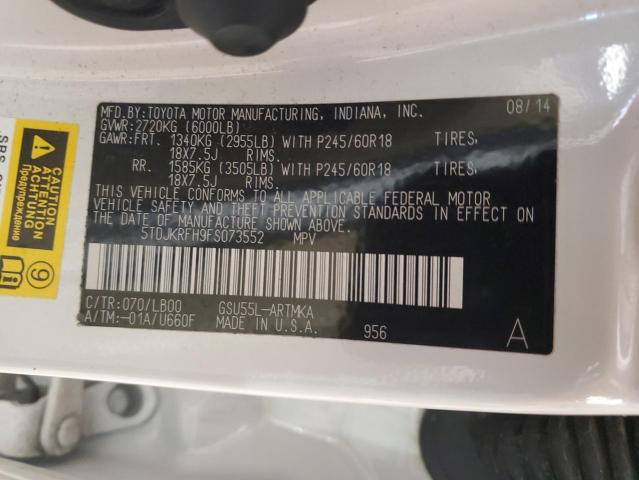 5TDJKRFH9FS073552 - 2015 TOYOTA HIGHLANDER XLE WHITE photo 13