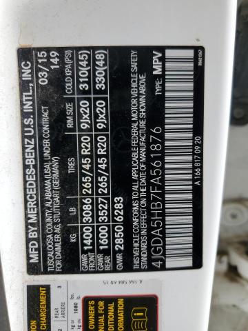 4JGDA5HB7FA561876 - 2015 MERCEDES-BENZ ML 350 4MATIC WHITE photo 13