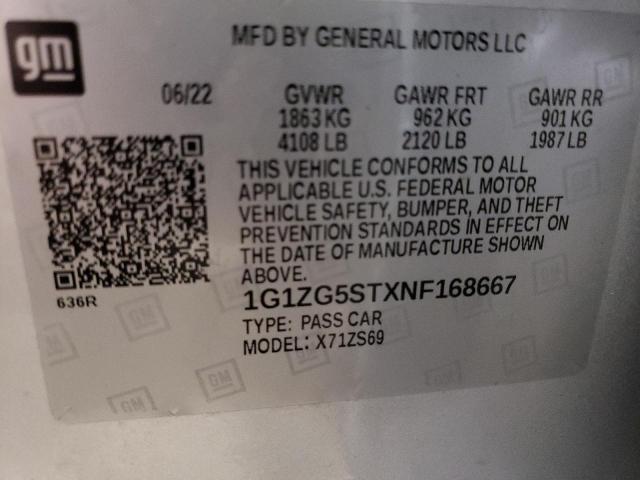 1G1ZG5STXNF168667 - 2022 CHEVROLET MALIBU RS 银色 照片 12