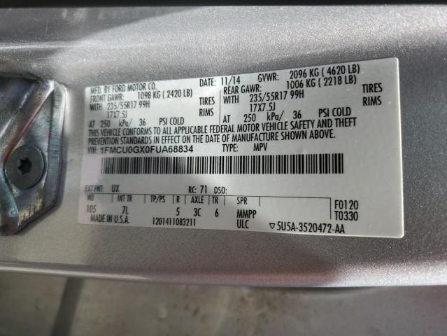 1FMCU0GX0FUA68834 - 2015 FORD ESCAPE SE SILVER photo 13