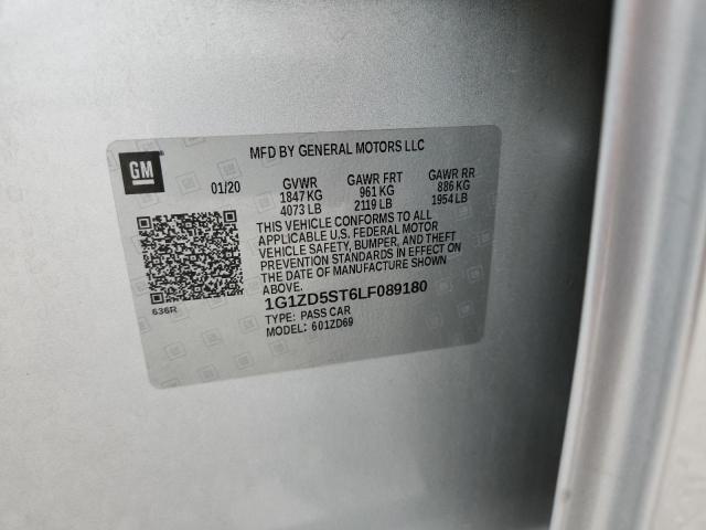 1G1ZD5ST6LF089180 - 2020 CHEVROLET MALIBU LT SILVER photo 12