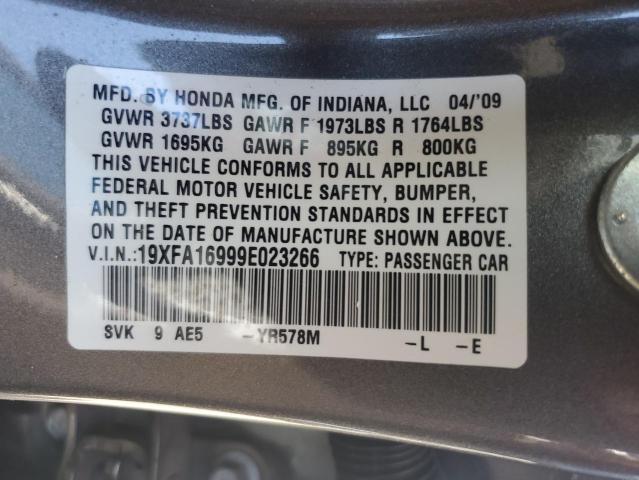 19XFA16999E023266 - 2009 HONDA CIVIC EXL GRAY photo 12