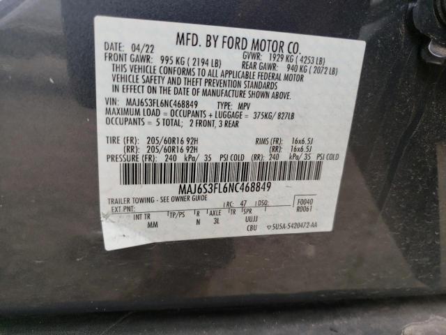 MAJ6S3FL6NC468849 - 2022 FORD ECOSPORT S GRAY photo 13