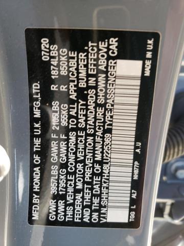 SHHFK7H48LU225369 - 2020 HONDA CIVIC SPORT 蓝色 照片 12