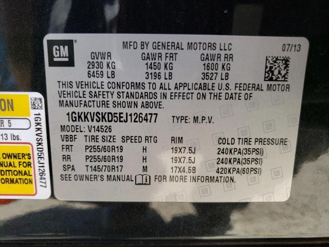 1GKKVSKD5EJ126477 - 2014 GMC ACADIA SLT-2 CHARCOAL photo 14