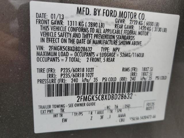 2FMGK5C8XDBD28632 - 2013 FORD FLEX SEL 灰色 照片 14