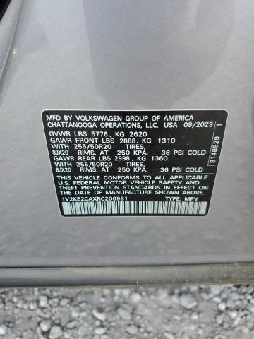 1V2KE2CAXRC206981 - 2024 VOLKSWAGEN ATLAS CROS SE Серый фото 13