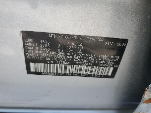 4S3BWAC68N3023819 - 2022 SUBARU LEGACY PREMIUM SILVER photo 12