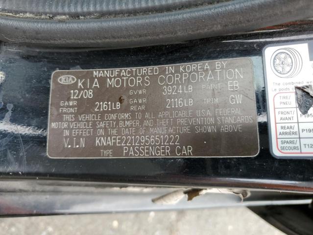 KNAFE221295651222 - 2009 KIA SPECTRA EX BLACK photo 12