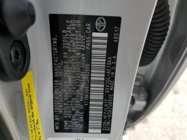 4T1BK3DB7CU462600 - 2012 TOYOTA AVALON BASE 银色 照片 12