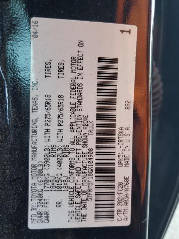 5TFRM5F18GX104908 - 2016 TOYOTA TUNDRA DOUBLE CAB SR/SR5 BLACK photo 12