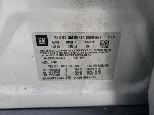 KL4CJESB8JB590843 - 2018 BUICK ENCORE PREFERRED SILVER photo 13