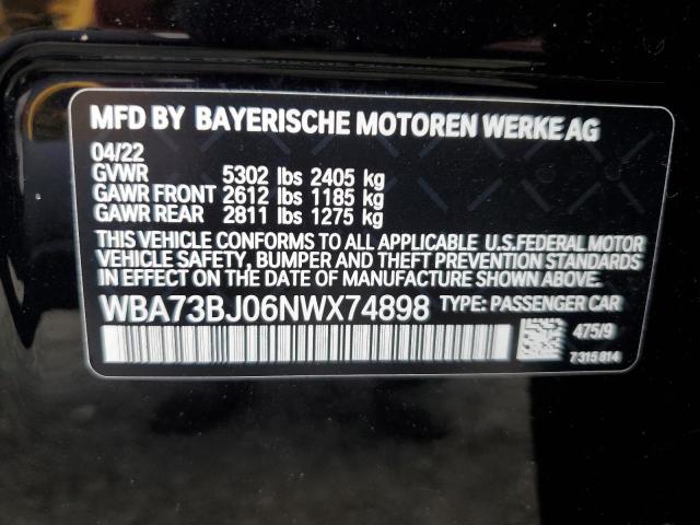 WBA73BJ06NWX74898 - 2022 BMW 540 XI BLACK photo 12